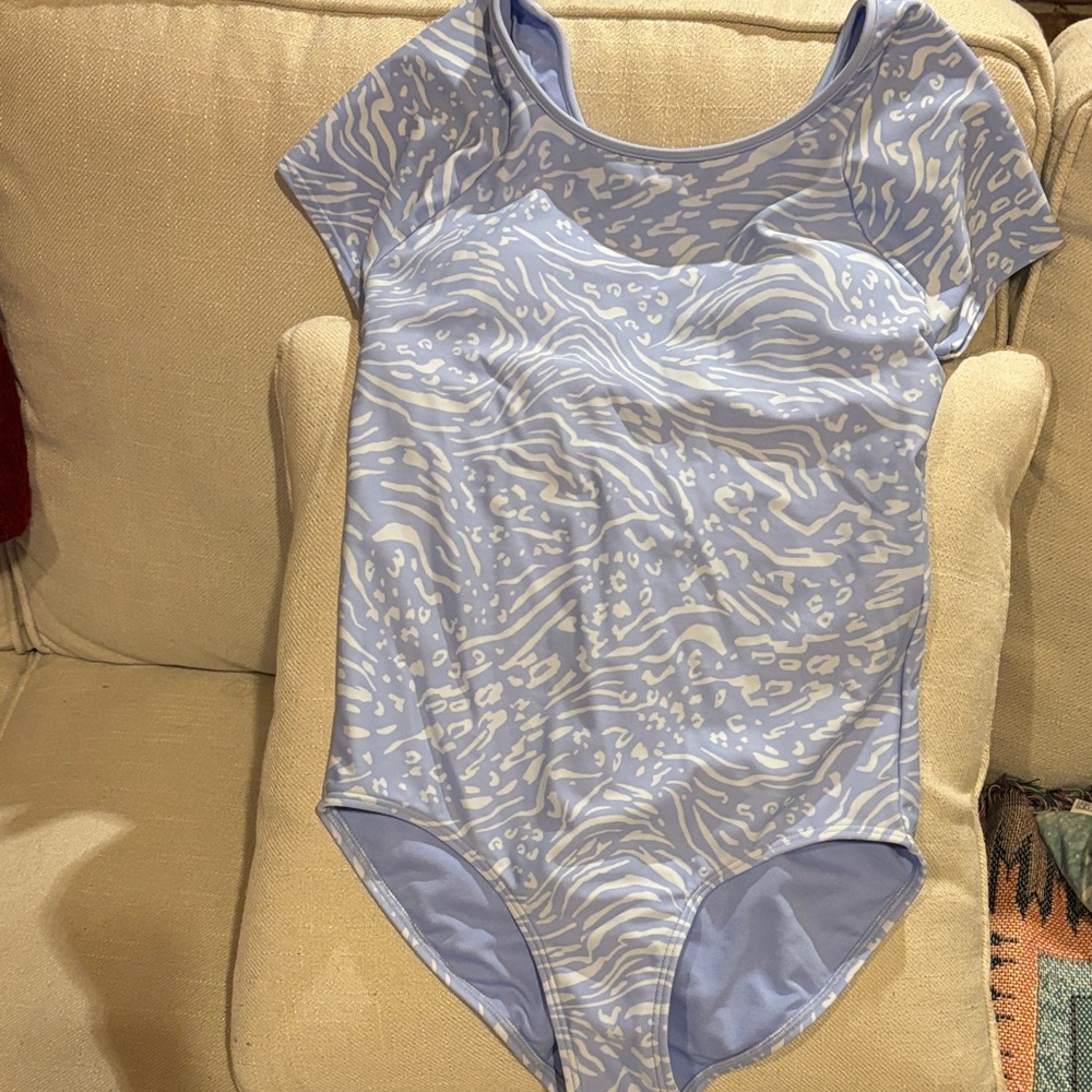 Athleta Blue and White Short Sleeve One Piece